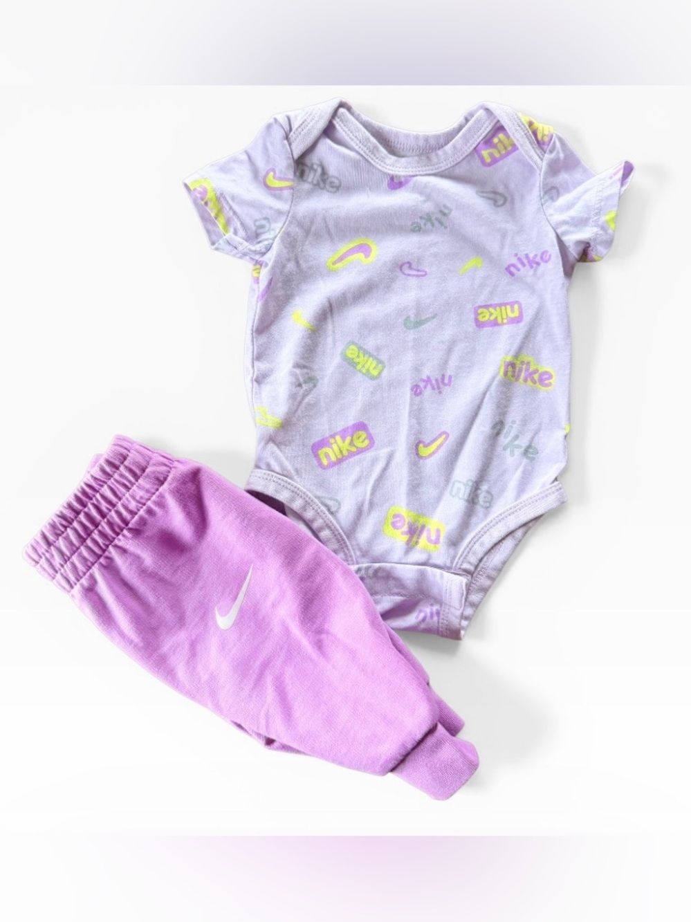 Nike Purple and Yellow Baby Joggers Set 3M